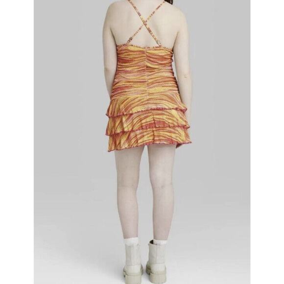 Wild Fable Sleeveless Ruched Front Tiered Dress Pink Zig Zag Women's Small NWT - Picture 2 of 5